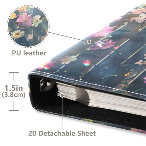 Álbum de fotos autoadhesivo DIY Scrapbook FLildon con diseño floral, cubierta de cuero PU, 3 anillos, 40 páginas, tamaño 11.8 x 11.2 pulgadas miniatura 4