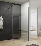 80x200cm Walk-In Duschabtrennung, Duschwand Glas 10mm ESG Klarglas，Nano Beschichtung, Schwarz Matt Aluminiumprofile, mit 90° Stabilisator, für ebenerdige Dusche oder Duschwanne, Montage links/rechts