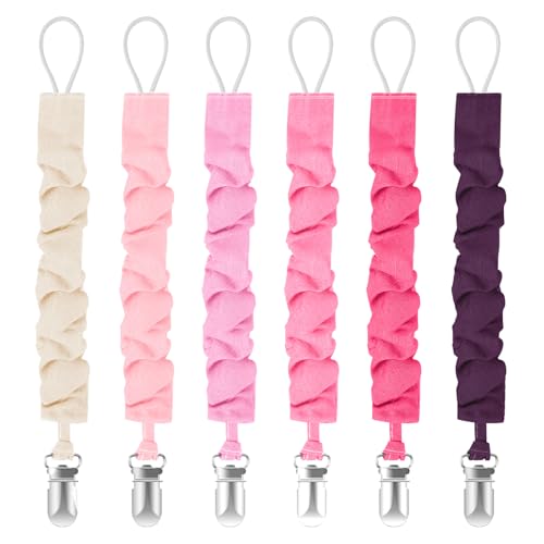 Image of TenderBabe Pacifier Clip,6 Pack Pacifier Holder Clip with Adorable Frill Design,Soft Flexible Binky Clips for Baby Girl and Boy