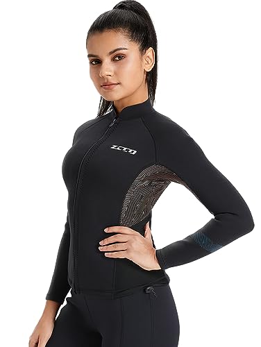 ZCCO Wetsuits Top Jacket 1.5mm Neoprene Suits Women Men Wetsuit Jacket Long Sleeve Dive Scuba Wet Suit Shirt Front Zip Wetsuits Shirts Vest for Spearfishing,Snorkeling,Surfing (women-black - Image 2