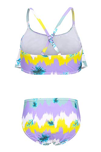 Image of Girls Two Piece Bikini Swimsuits Striped Ruffle Swimwear Falbala Bathing Suit Set