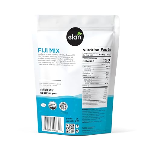 Image of Elan Organic Fiji Mix, 4.8 oz, Non-GMO, Gluten-Free, Vegan, Kosher, Dried Fruits (Dried Goji Berries, Dried Cranberries), Superfood Infused Nuts (Blueberry Acai Cashews), Pumpkin Seeds