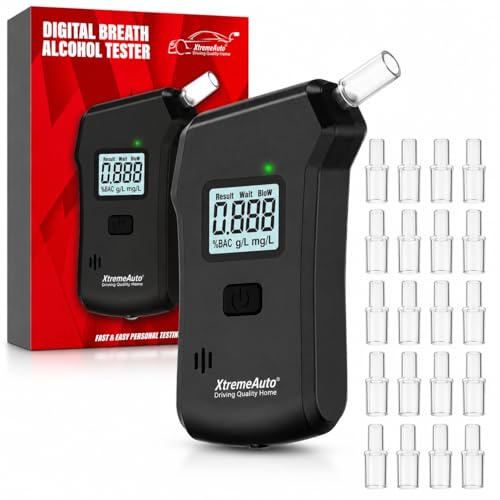 Xtremeauto Digital Breathalyser & Alcohol Tester with 20 Mouthpieces Portable Breath Alcohol Tester with LCD Display Personal BAC Breathalyser for Car Travel & Home Use