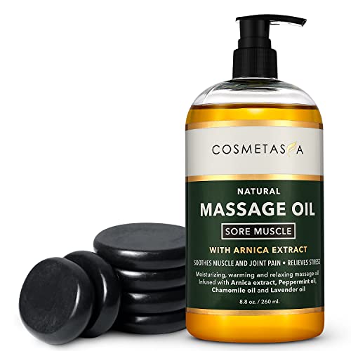 Cosmetasa Sore Muscle Massage Oil With Massage Hot Stones - Soothes Muscle And Joint With Arnica Extract, Peppermint, Chamomile, And Lavender Oil #TOP19