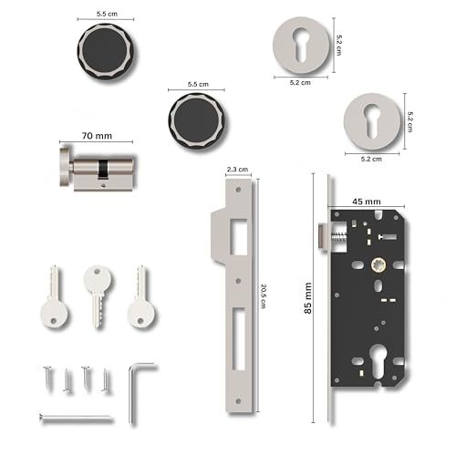 Image of Gloxy Zinc Keyless Door Lock Handle for Knobs with Lock Body Set with 3 Key Main Door Locks for Kitchen, Hotel, Bathroom, Room | Satin & Black Finish (2 Years Warranty, Pack of 1)