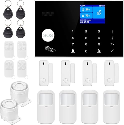 Sistema de alarma inalámbrico para el hogar, WiFi + GSM, sistema completo de alarma antirrobo con sirena de alarma de 120 db, kit de 19 piezas: sensores de puerta/ventana, PIR, controles remotos