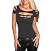 Deemers Wome's Slashed Ripped Cut Out Stretch Clubwear Party Blouse Top Pullover