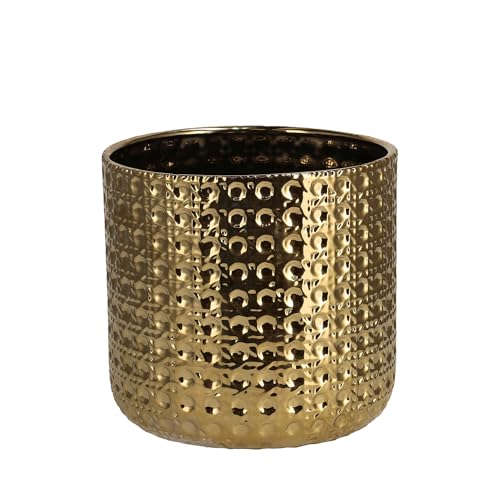 home&you - Blumentopf Sylvi, Blumenübertopf, Pflanztopf aus Dolomit Keramik, Blumentopf Groß, Pflanzkübel für Innen und Außen, Dekotopf, 18.5xØ19.5cm - Gold