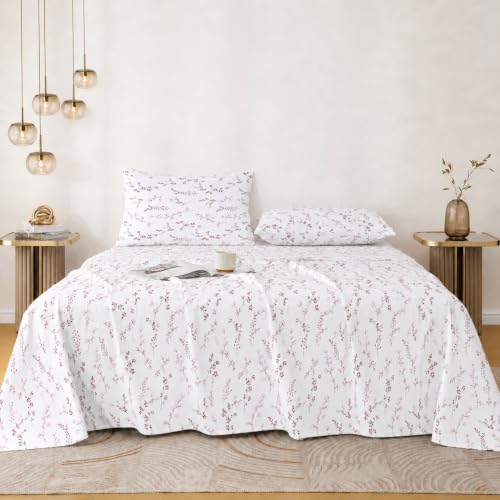 Image of Jaipur Weaves Cotton King Size Bedsheet 108x108 Super King, 100% Pure Cotton Bed Sheet with 2 Pillow Covers, 240 TC Soft Breathable Floral Design Bedding - (Tulips Pink, Super King)