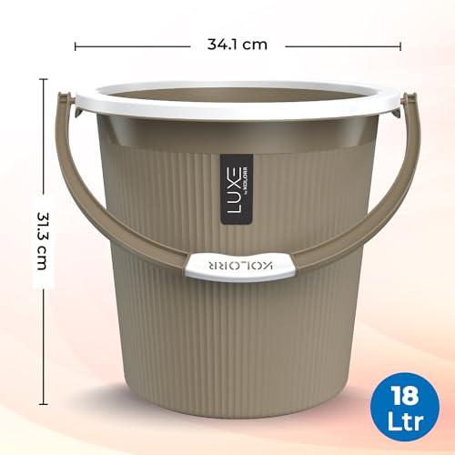 Image of KOLORR Luxe Bathroom Set (Bucket 18L x 2) + (Mug 1.5L x 2) + (Luxe Patla x 1)|Sturdy and Durable |Lightweight| Easy to Clean and Attractive Design|Pack of 5|Ratan LT Brown
