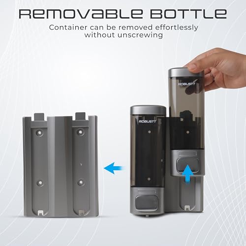 Image of Robustt Wall Mount Dual Soap Dispenser 2 x 200 ML - Chrome (with Adhesive Hooks) | Gel Conditioner Shampoo Body Wash Dispenser - Ideal Design for Bathroom, Kitchen, Hotels, Malls (Pack of 1)