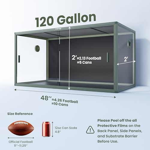 Image of Phailozoo 120 Gallon Reptile Tank for Bearded Dragon, Snake, Adult Reptile | Colorful & Stackable Indoor 4x2x2 Reptile Enclosure Furnish a Playful House, Dual Grommets for Wide Wire Use