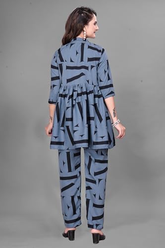 Image of Women Crepe 3 /4 Sleeves V Neck Cord Set Featuring Floral Pattern Design 2 Piece Ethnic Wear Set