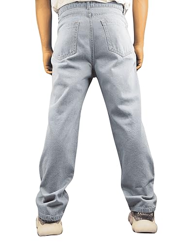 Image of Men's Light Blue Relaxed Fit Jeans - Classic 5-Pocket, Straight Leg Denim Pants