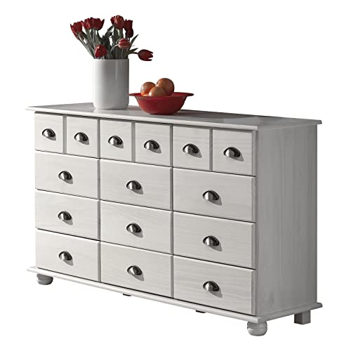 IDIMEX Commode Colmar chiffonnier apothicaire Rangement avec 12 tiroirs en pin Massif lasuré Blanc