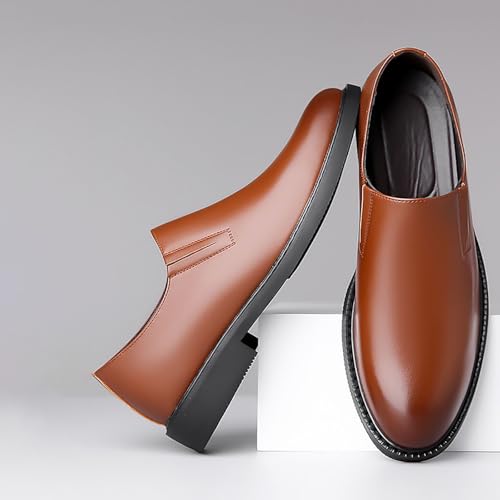 Men's Leather Slip-on Low Block Heel Business Loafers Fashion Round Toe Chunky Heel Dress Shoes Comfortable Driving Outdoor Casual Work Shoes4