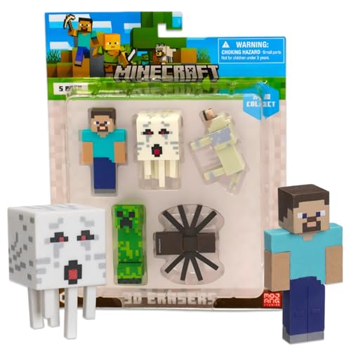 Mine Craft 3D Erasers, 5-Pack Collector Set, 12 Iconic Characters to Collect, Own The Entire Series