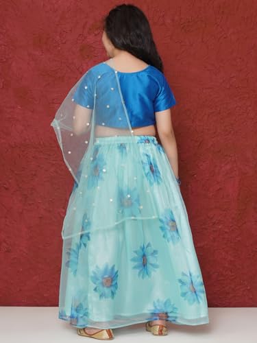 Image of AJ DEZINES Kids Ethnic Wear Silk Blend Organza Floral Printed Lehenga Choli for Girls With Dupatta
