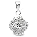 Pendentif 18K femme blanche 17mm. zircons clôture sculpté de fleurs