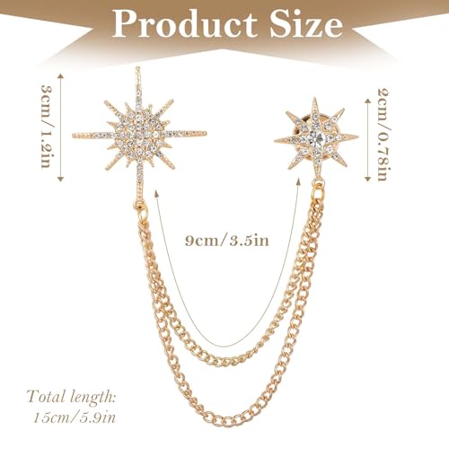 Image of Silver Rhinestone Star Brooch for Women, Crystal Snowflake Brooch Lapel Pins Fashion Broach Pin Dress Suit Accessories with Tassel Chain Clothing Clip Broach for Women Men