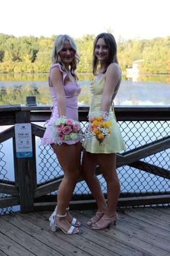 OFEYCHUN Short Ruffle Homecoming Dresses 2025 Spaghetti Strap Satin Tight Cocktail Party Dress2