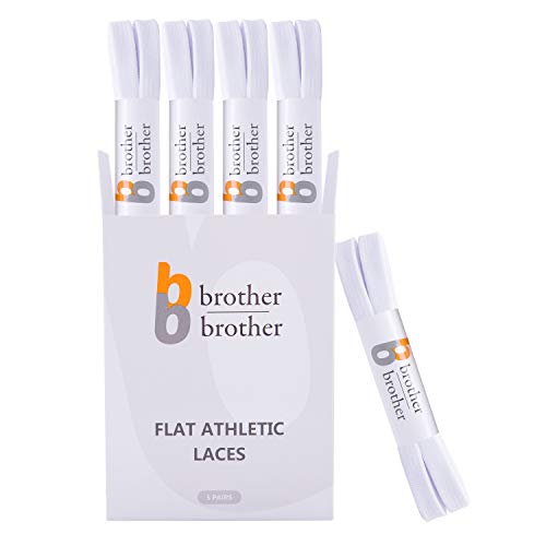 BB BROTHER BROTHER Flat Shoe Laces for Sneakers White (5 Pairs), Heavy Duty Replacement Shoelaces, 5/16" Shoe Strings for Menâ€™s and Womenâ€™s Converse, Running Gym Trainers, Sports and Casual Shoes 47''