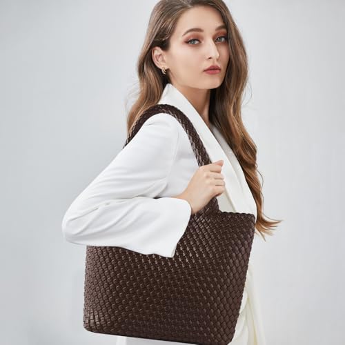Image of Hand Woven Bag Tote BagS For Women Top Handle Shoulder Vegan Leather Large Travel Beach Hobo Handbag