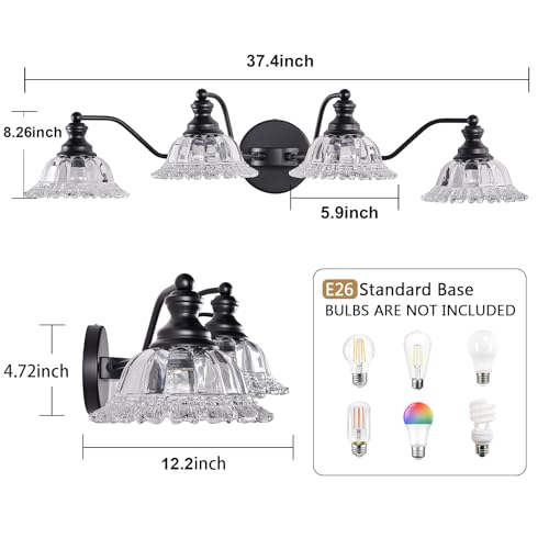 Image of XIEDUN 4 Light Bathroom Vanity Lighting Fixtures Black Vanity Light Fixture Vanity Lights for Bathroom