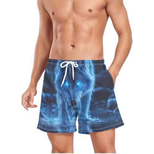 Pantalones cortos de playa con lobo azul de secado rápido
