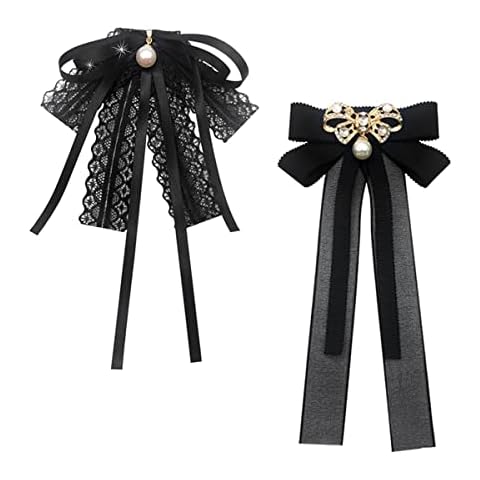 2 Pcs Women Brooch Pin,WideSmart Women Bow Tie Pearl Bow Brooch Pin Crystal Pearl Brooches Retro Bow Tie Brooch Rhinestone Pin Ribbon Pin Girls Wedding Party Graduation Bow Tie Lapel Pin Suit Vest Pin Cover