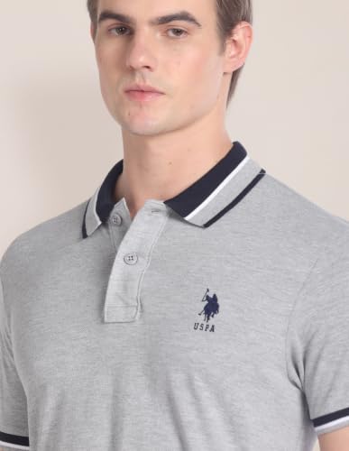 Image of U.S. POLO ASSN. Slim Fit Cotton Polo T Shirt for Men - Breathable, Half Sleeves Mens Tshirt - L, Grey