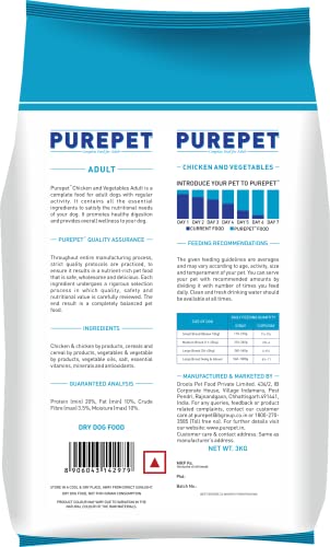 Image of PUREPET Chicken & Veg Adult Dry Dog Food, 3Kg (Buy 1 Get 1 Free), 1 Count