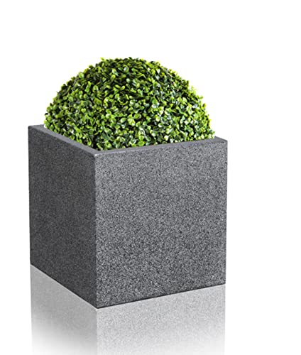 Primrose Outdoor Black Poly-Terrazzo Square Cube Planter 60 Litres Large 40cm