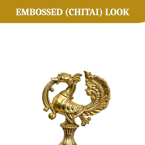 Image of Handcrafted Double Brass Diya with Peacock Design | Traditional Brass Oil Lamp for Puja, Temple & Home Decoration | Antique Finish Deepak for Festivals (Triple Diya)