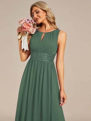 Image of Ever-Pretty Women's Chiffon Sleeveles Summer Formal Wedding Guest Dresses Ruched A Line Hollow Out Crew Neck Bridesmaid Dress