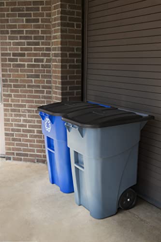 Image of Rubbermaid Commercial Products BRUTE Rollout Heavy-Duty Wheeled Recycling Can /Bin, 50-Gallon, Blue Recycling, for Restaurants /Hospitals /Offices /Warehouses /Garage, Pack of 2