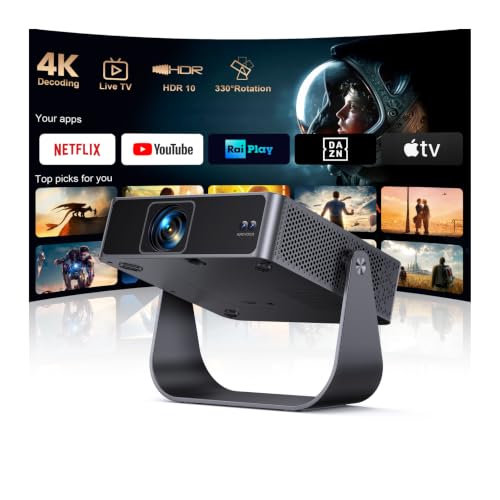 Proiettore Portatile【Smart TV & 1000+ Canali Live】Mini Proiettore 4K Smart