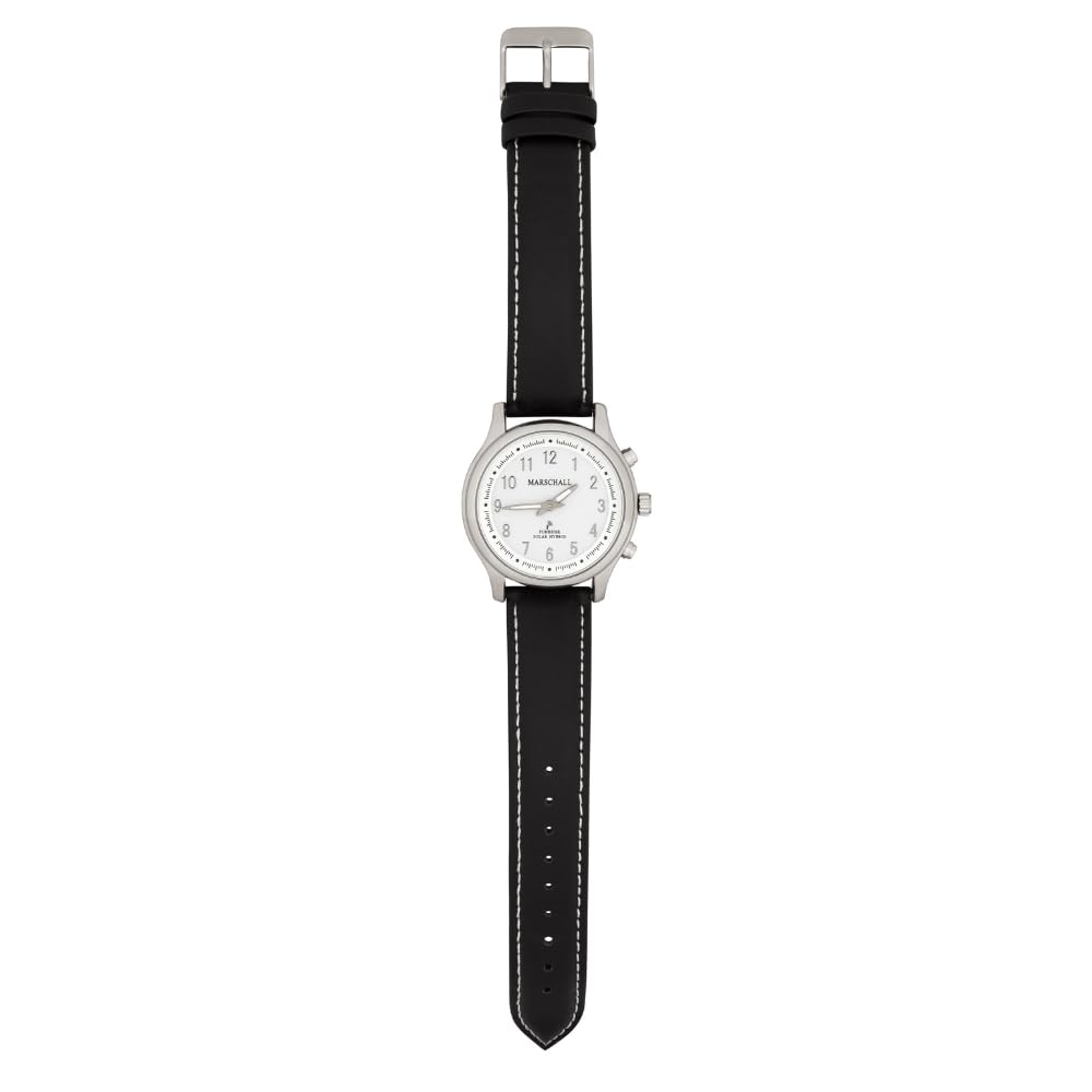 Marschall Deutsch sprechende Damen Armbanduhr I Mit Solarpanel I 1148wl I Funkarmbanduhr I Für Blinde, Senioren und Demenzkranke I Datum- und Zeitansage I Lederarmband