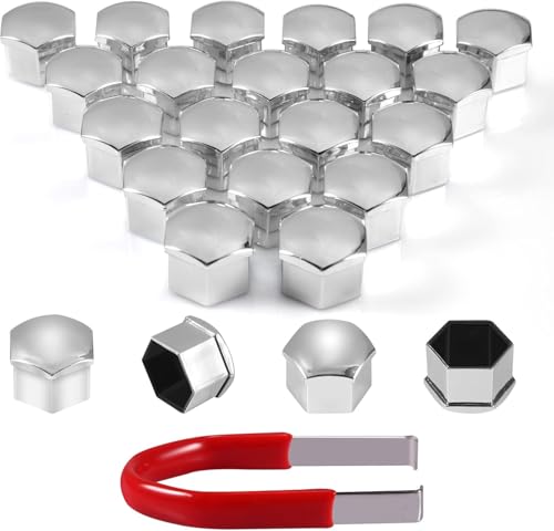 20x Radschraubenkappen 17mm Schwarz - Mattierte Radmuttern Abdeckungen | Mit Demontagewerkzeug