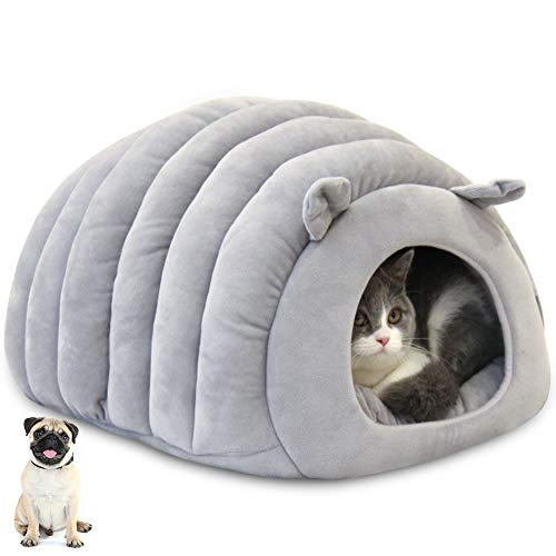 最安値 Petshy 猫ベッド 猫ハウス ドーム型 寒さ対策 保温防寒 柔らかい 猫 犬 ベ ッド クッション 小型犬 キャットハウス ペット ベッド 暖かい休憩所 グレー の価格比較