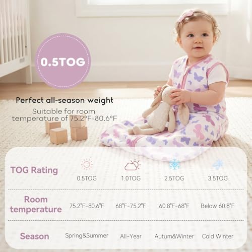 Image of Yoofoss Baby Sleep Sack 6-12 Months 0.5 TOG Baby Wearable Blanket, 100% Cotton Infant Toddler Sleeping Sack 2-Way Zipper Lightweight Sleep Sack