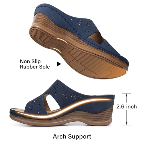 Image of TEMOFON Women Wedge Sandals Dressy: Comfortable Lightweight Summer Shoes | Low Wedge Heel - Fit Wide Feet - Comfy Stylish Slip on Sandals Size 5-11