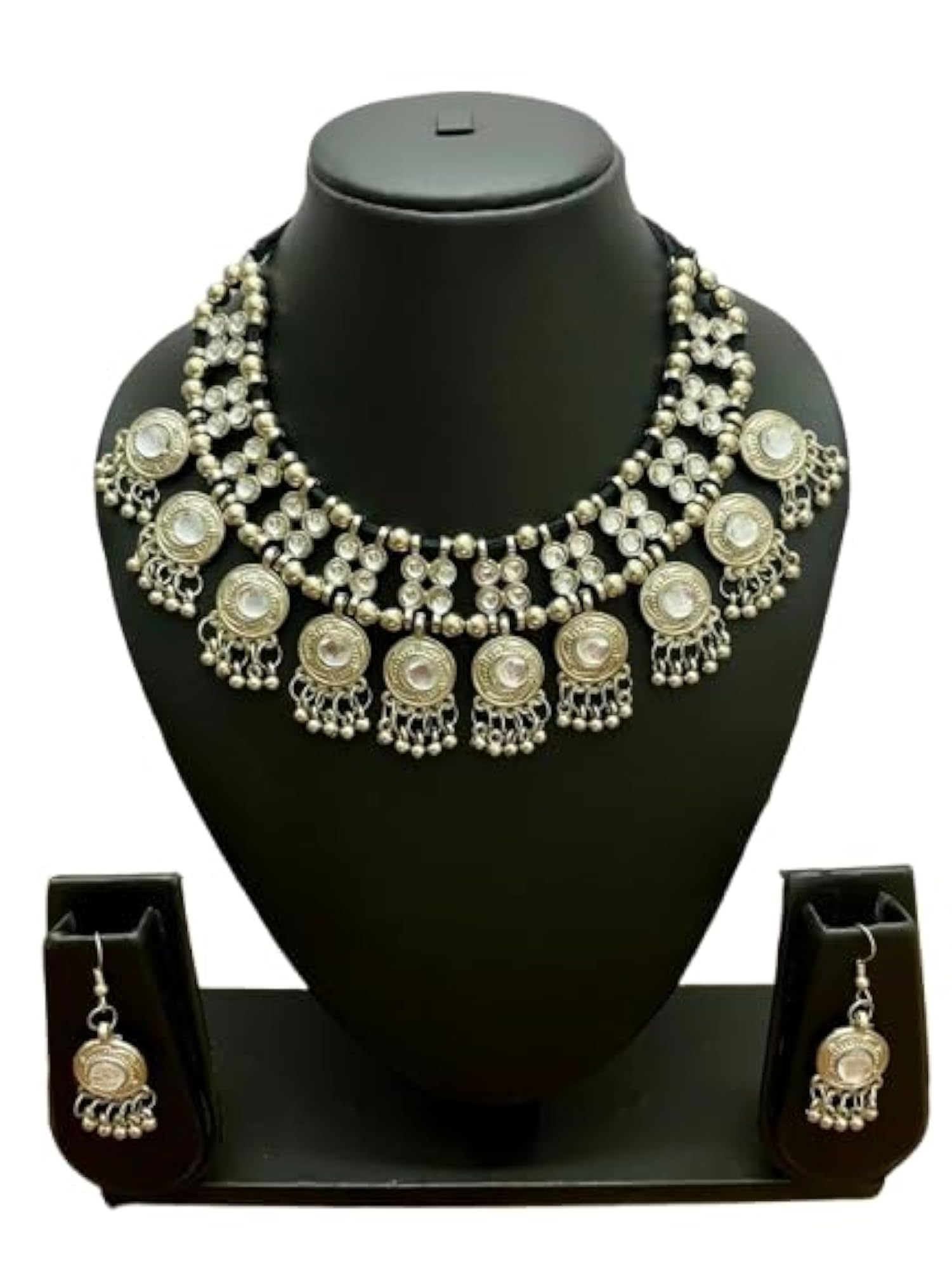 Oxidised Traditional Necklace Fashion Artificial Jewellery Set with Earrings