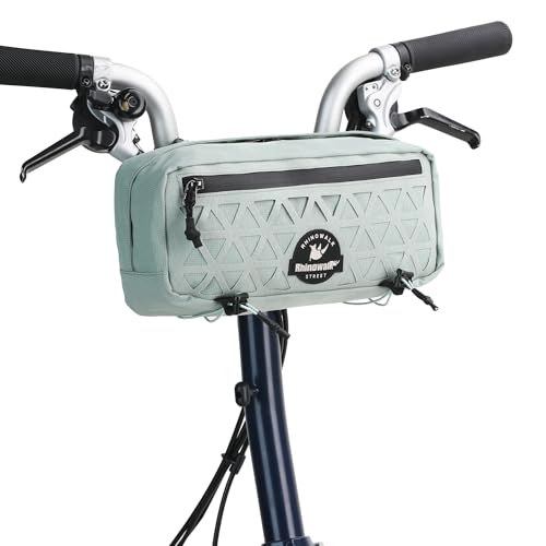 Rhinowalk Handlebar Bag for Brompton Folding Bike & Road Bikes, 1.9L Compact Pouch with Shoulder Strap, 3-Point Mounting, Front Zipper Pocket, Internal Storage for Cycling & Commuting (Duck Egg Blue)