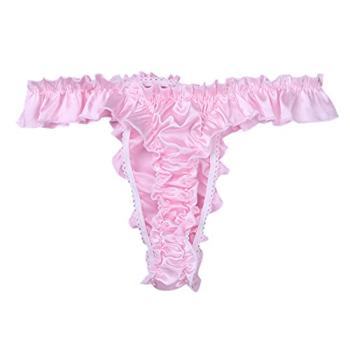 ACSUSS Men's Sissy Lingerie Satin Flutter Polka Dots Ruffled Bikini Thongs Underwear4