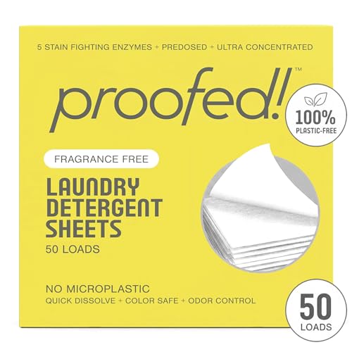 Proofed Laundry Detergent Sheets, Fragrance Free, Unscented, 50 Count