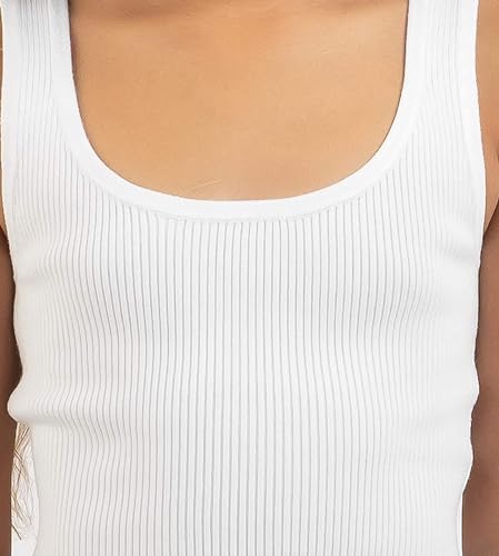 Image of KYDA KIDS Girl's Casual Sleeveless Solid Cotton Rib Knitted Square Neck Crop Tank Top for Girls