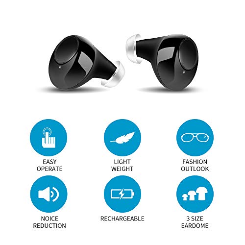 JINGHAO Rechargeable Hearing Amplifiers- Digital Sound Amplifier Pair with USB Carrying Battery Case in The Ear Hearing Assist
