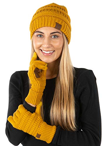 Image of Funky Junque Women's Beanie & Touchscreen Gloves Set - Soft 100% Acrylic Knit Winter Hat and Gloves, Cozy Cold Weather Gift
