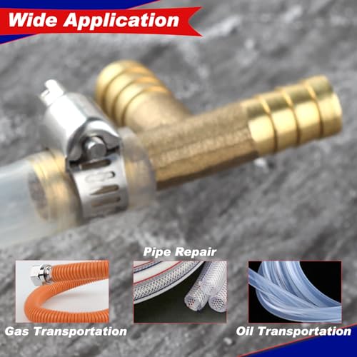 GOLD DEER 2PS 3/8" Brass Barb Tee Fittings ID Hose Pipe Fitting T-Shaped 3 Ways Hose Barb Reducer 3 Way Union Intersection Fitting Barbed Tee Connector with 6 PCS Hose Clamp for Oil Water Air - Image 4